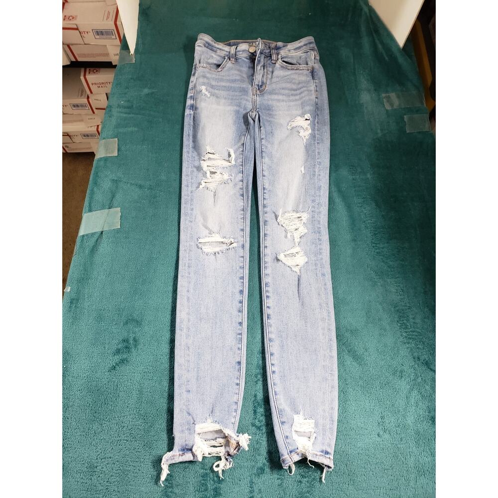 American Eagle Jeans Size 00 Womens Blue Denim Stretch Pants High Rise Jegging - Picture 2 of 14